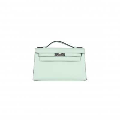 HERMES MASTER KELLY POCHETTE VERT BUBBLE GREEN SWIFT PALLADIUM HARDWARE (22*14*7cm) 